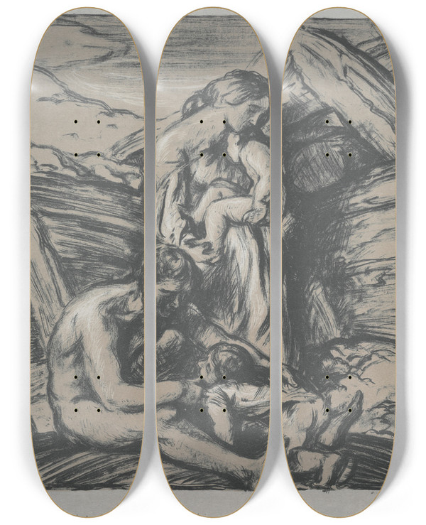 Triptych art skateboard deck of Charles Haslewood Shannon An Idyll by Charles Haslewood Shannon (1863-1937)