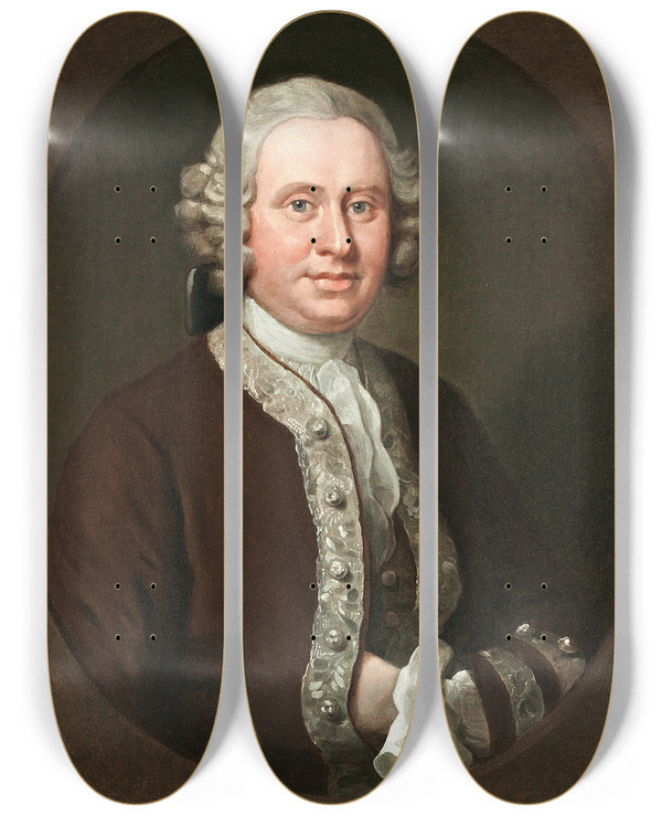Triptych art skateboard deck of William Hogarth William Fitzherbert by William Hogarth (1697-1764)