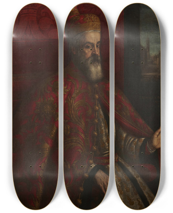 Triptych art skateboard deck of Leandro Bassano Doge Marino Grimani by Leandro Bassano (1557-1623)