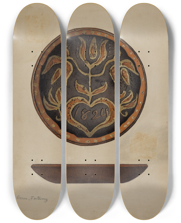 Triptych art skateboard deck of Aaron Fastovsky Pa German Plate_4 by Aaron Fastovsky