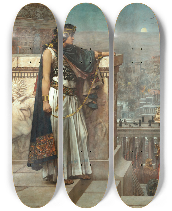 Triptych art skateboard deck of Herbert Gustave Schmalz Zenobias Last Look On Palmyra by Herbert Gustave Schmalz (1856-1935)