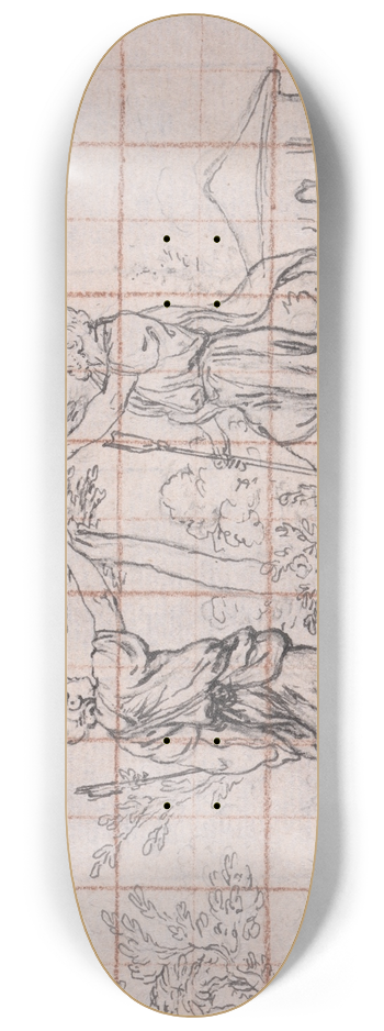 Hubert-Franois Gravelot - Design for a Frontispiece; Shepherds with Flock 8.25 inch art skate deck
