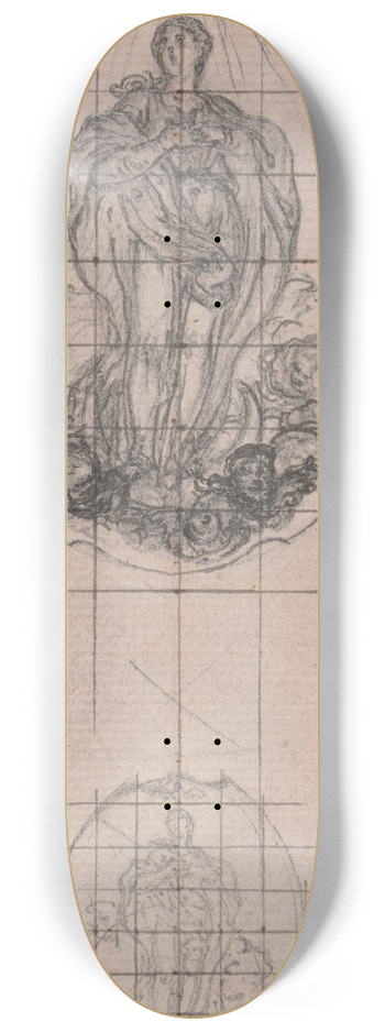 Hubert-Franois Gravelot - Design for a Medal; Figure of the Virgin 8.25 inch art skate deck