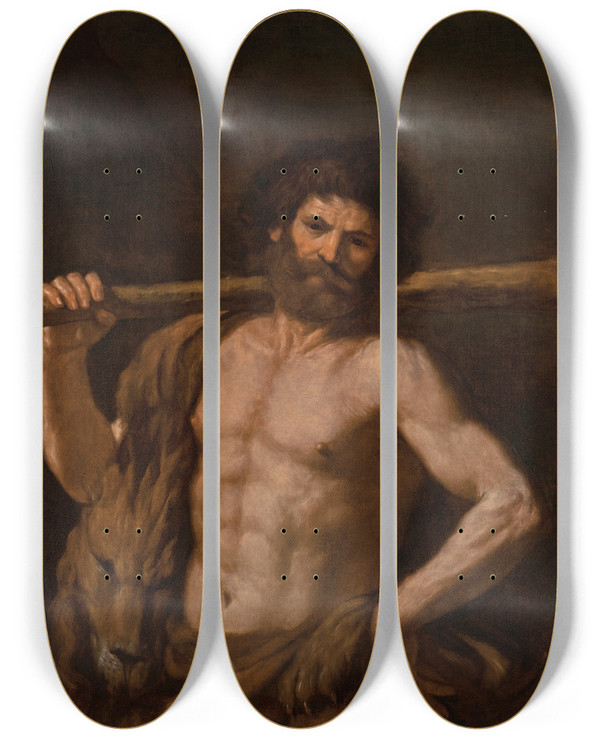 Triptych art skateboard deck of Guercino Hercules by Guercino (1591-1666)