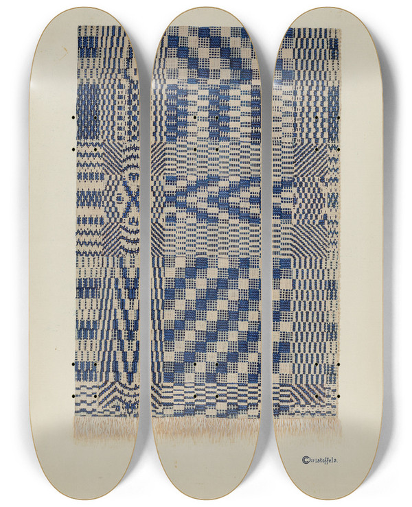 Triptych art skateboard deck of Cornelius Christoffels Coverlet_2 by Cornelius Christoffels (1879-1960)