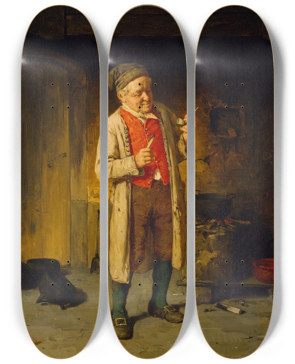 Triptych art skateboard deck of August Jernberg The New Pipe by August Jernberg (1826-1896)