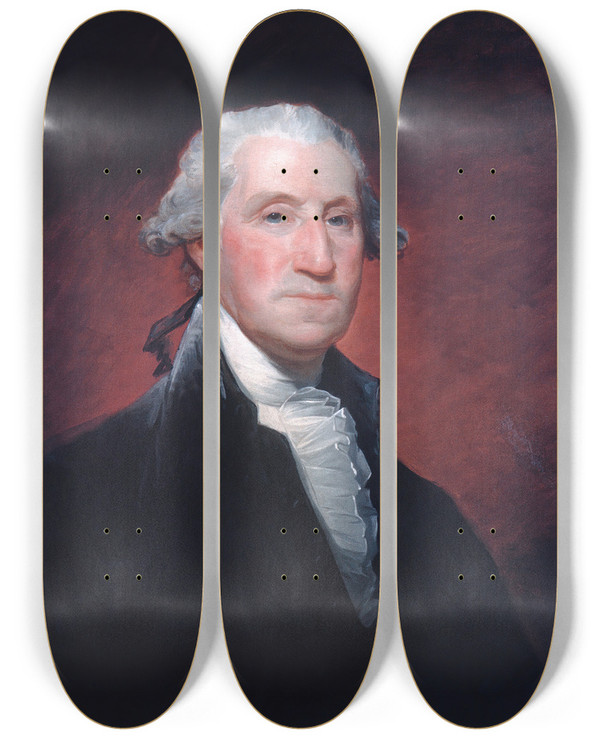 Triptych art skateboard deck of Gilbert Stuart George Washington_2 by Gilbert Stuart (1755-1828)