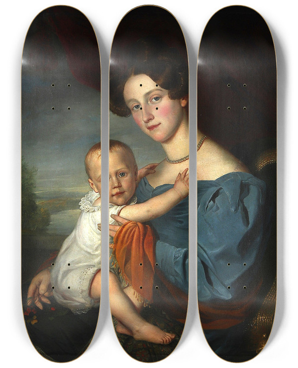 Triptych art skateboard deck of Franois Van Dorne Mutter Mit Kind by Francois Van Dorne (1776-1848)