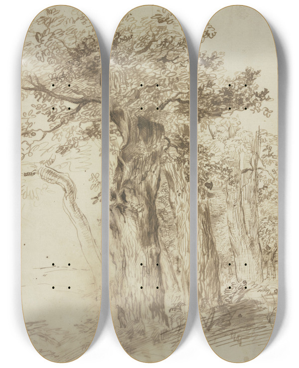 Triptych art skateboard deck of Jan Lievens Eine Gruppe Von Eichenstmmen by Jan Lievens (1607-1674)
