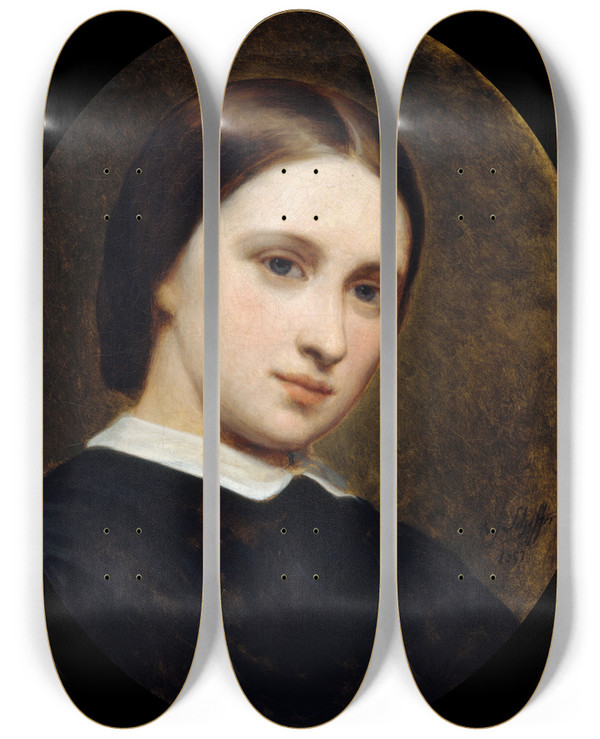 Triptych art skateboard deck of Ary Scheffer Portrait De Cornlie Renanscheffer by Ary Scheffer (1795-1858)