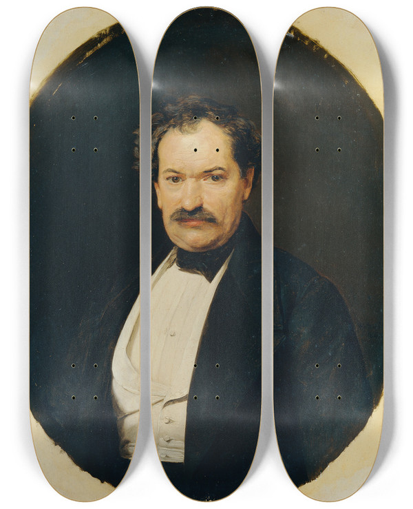 Triptych art skateboard deck of Ferdinand Georg Waldmller Herr In Schwarzem Rock Mit Weier Weste by Ferdinand Georg Waldmuller (1793-1865)
