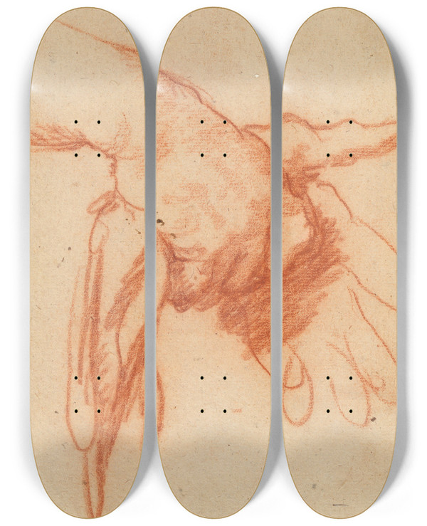 Triptych art skateboard deck of Bernardo Strozzi A Hand Holding Empty Gloves by Bernardo Strozzi (1581-1644)