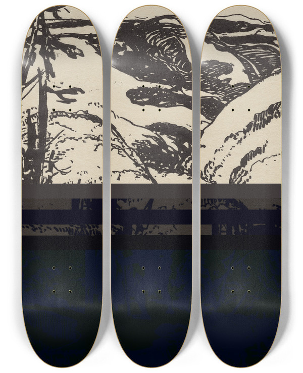 Triptych art skateboard deck of Auguste Louis Lepre Dans Les Vosges_1 by Auguste Louis Lepere (1849-1918)