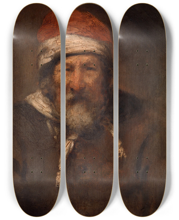 Triptych art skateboard deck of Abraham Van Dijck An Old Man by Abraham Van Dijck (1635-1680)