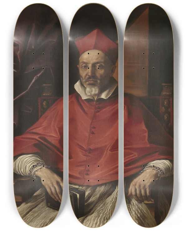 Triptych art skateboard deck of Guercino Cardinal Francesco Cennini by Guercino (1591-1666)