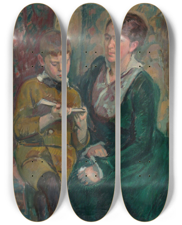 Triptych art skateboard deck of Magnus Enckell Mrs Esther Cederhvarf With Her Son by Magnus Enckell (1870-1925)