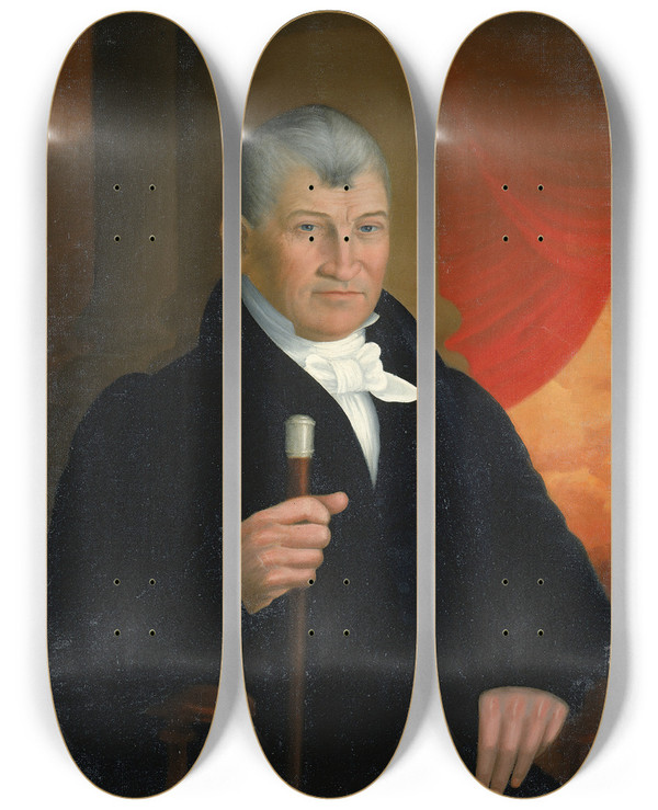 Triptych art skateboard deck of A Patrick Benajah Johnson by A Patrick (19-)