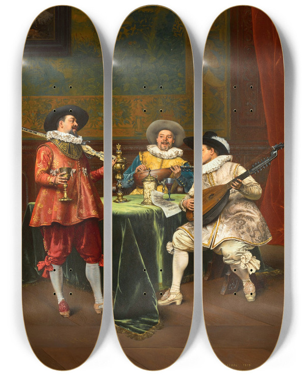 Triptych art skateboard deck of Adolphealexandre Lesrel Le Rcital by Adolphe Alexandre Lesrel (1839-1929)