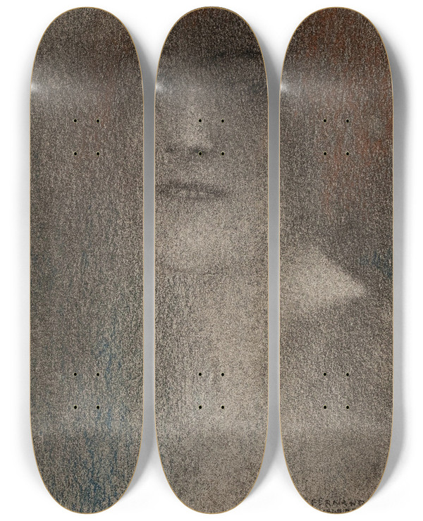 Triptych art skateboard deck of Fernand Khnopff Study Of Alady by Fernand Khnopff (1858-1921)