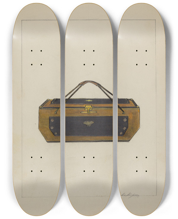Triptych art skateboard deck of Columbus Simpson Sewing Box_1 by Columbus Simpson