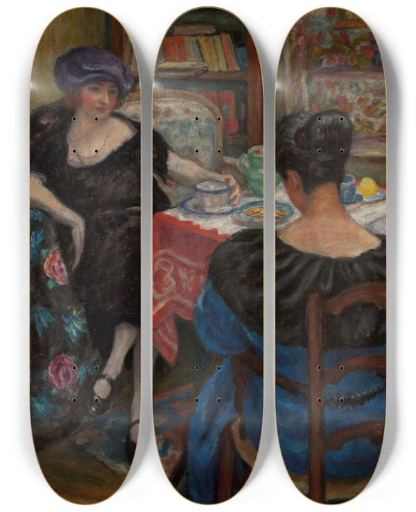 Triptych art skateboard deck of Jzef Pankiewicz Cup Of Tea Visit by Jozef Pankiewicz (1866-1940)