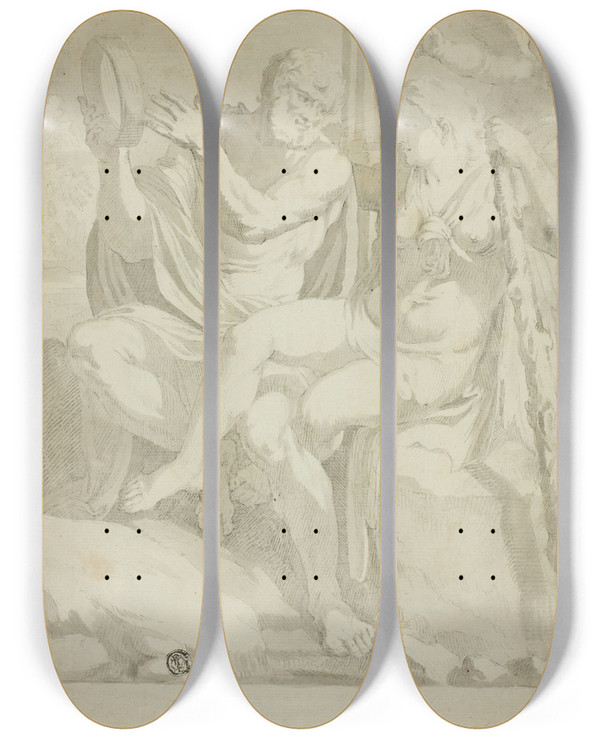 Triptych art skateboard deck of After Annibale Carracci Hercules And Iole_2 by After Annibale Carracci (1560-1609)