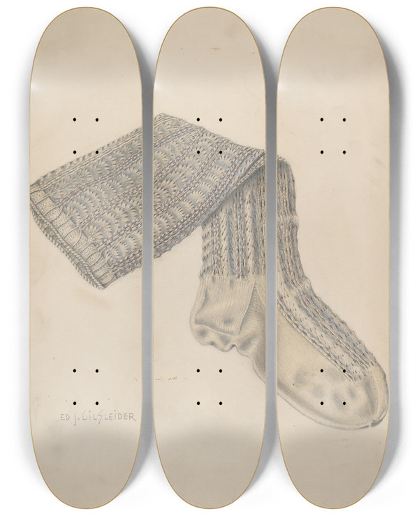 Triptych art skateboard deck of Ej Gilsleider Knit Hose by E.J. Gilsleider