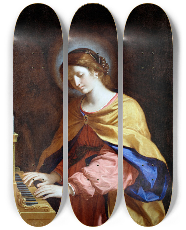 Triptych art skateboard deck of Guercino St Cecilia by Guercino (1591-1666)