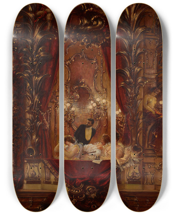 Triptych art skateboard deck of Carl Kahler A Night At The Opera by Carl Kahler (1855-1906)