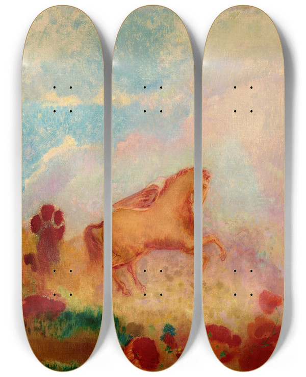 Triptych art skateboard deck of Odilon Redon Pgase by Odilon Redon (1840-1916)