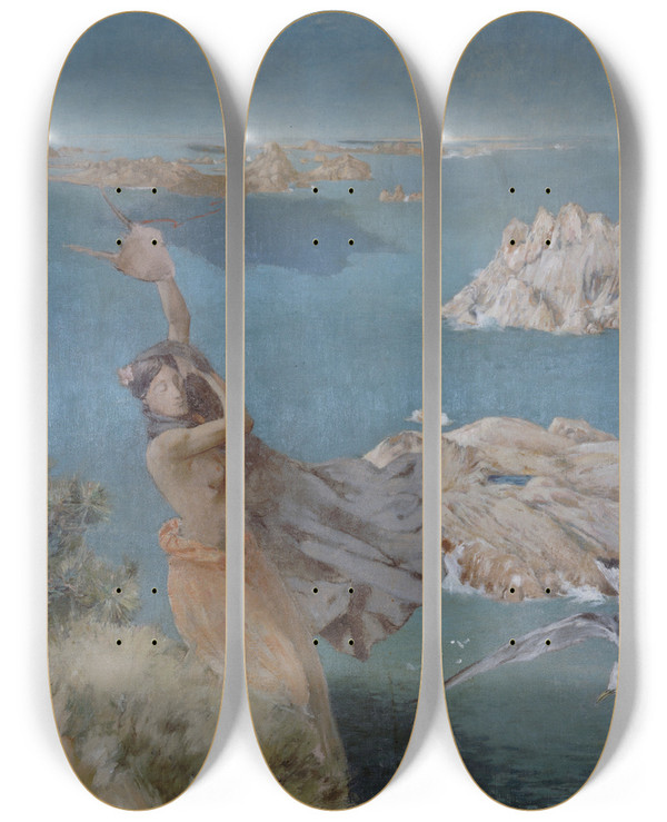 Triptych art skateboard deck of Ary Cornelis Renan Sapho by Ary Cornelis Renan (1857-1900)