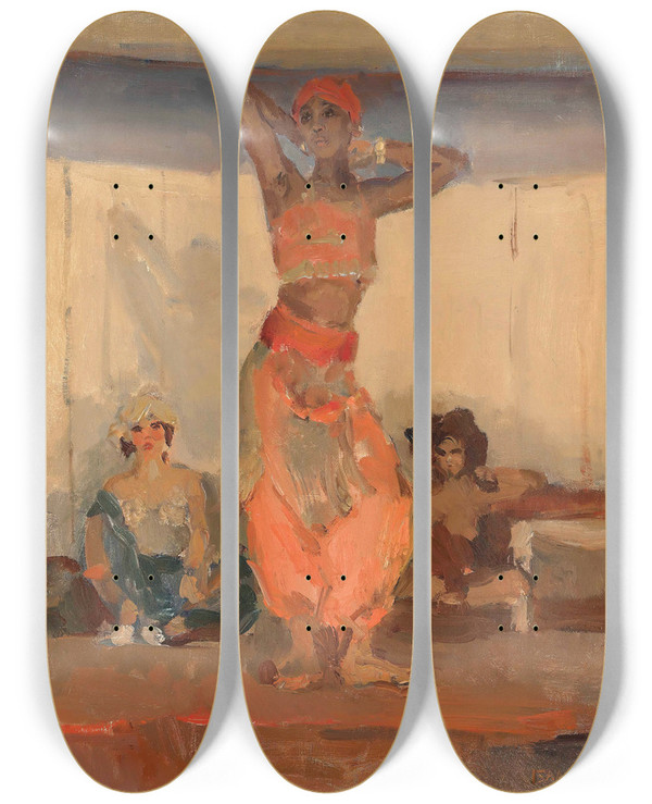 Triptych art skateboard deck of Isaac Israls A Dancer by Isaac Israels (1865-1934)