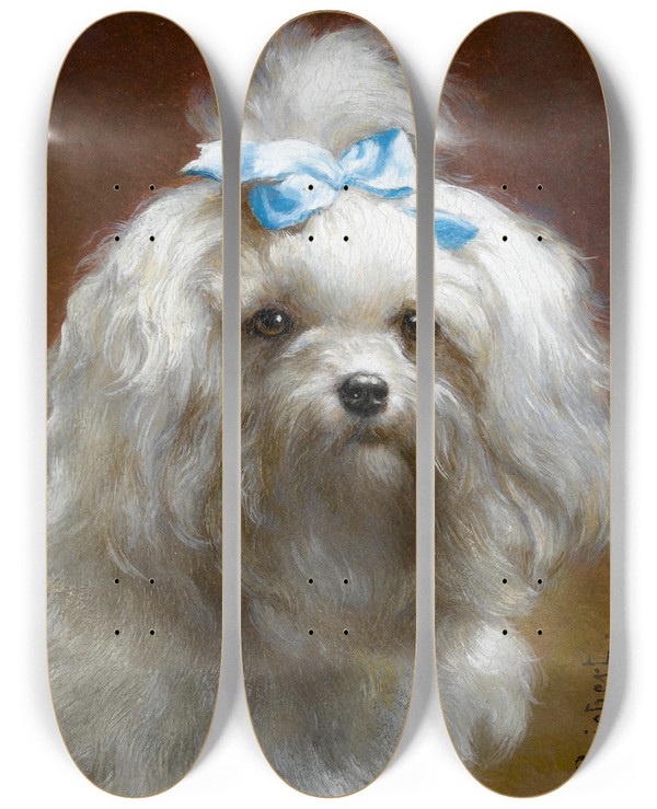 Triptych art skateboard deck of Carl Reichert The Blue Bow by Carl Reichert (1836-1918)