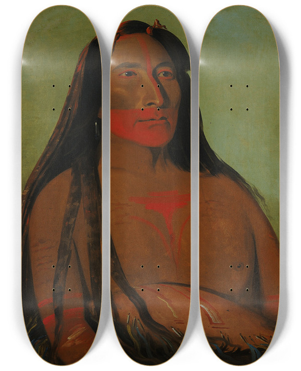 Triptych art skateboard deck of George Catlin Mhtothpa Four Bears Second Chief In Mourning by George Catlin (1796-1872)