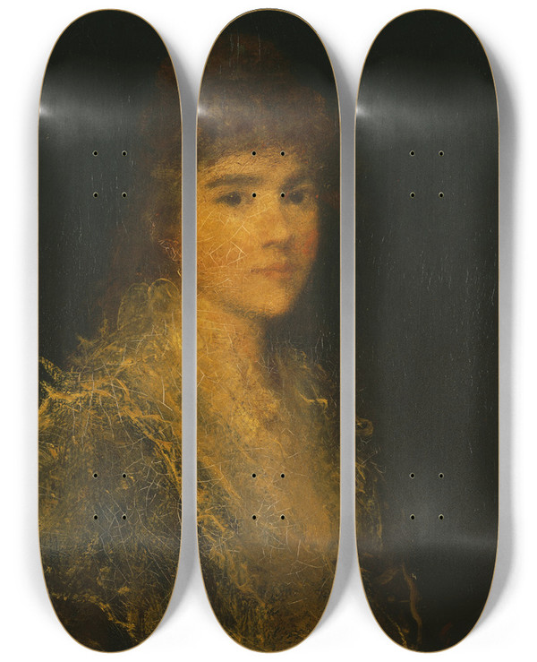 Triptych art skateboard deck of George Fuller Ideal Head by George Fuller (1822-1884)