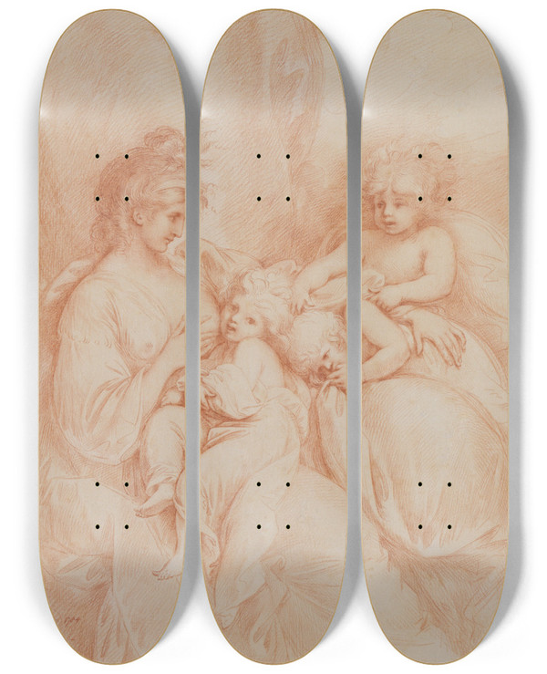 Triptych art skateboard deck of Benjamin West Maternity by Benjamin West (1738-1820)