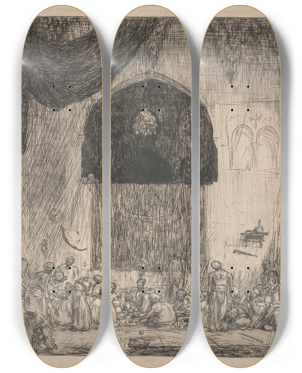 Triptych art skateboard deck of Marius Bauer Etende Oosterse Mannen by Marius Bauer (1867-1932)