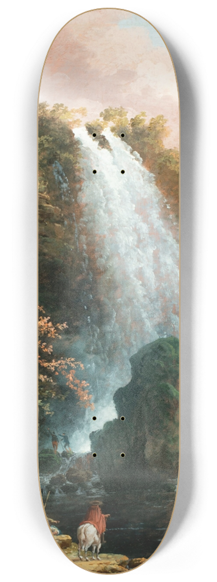 Hubert Robert - The Tivoli waterfalls with the Temple of the Sibyl 8.25 inch art skate deck