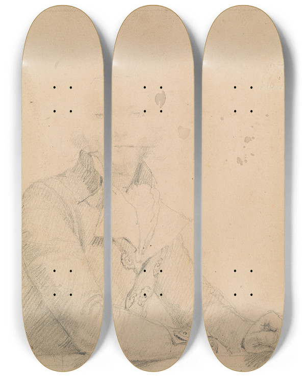 Triptych art skateboard deck of Edward Francis Burney Unknown Man by Edward Francis Burney (1760-1848)