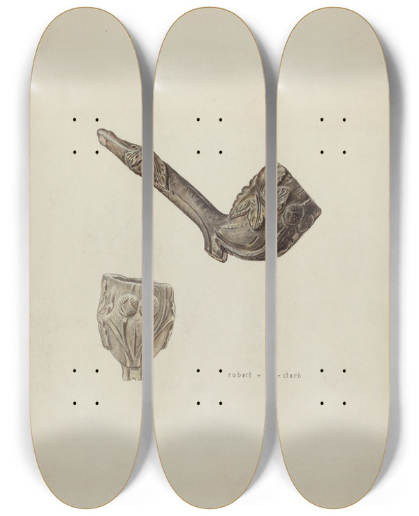 Triptych art skateboard deck of Robert Clark Pipe by Robert Clark
