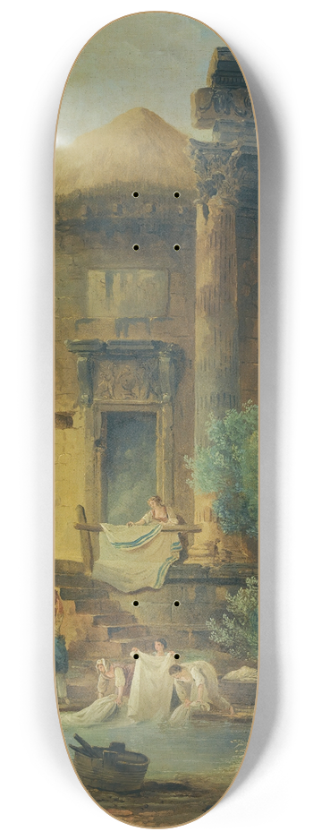 Hubert Robert - Washerwomen At The Edge Of A River, Beneath A Ruined Circular Temple 8.25 inch art skate deck