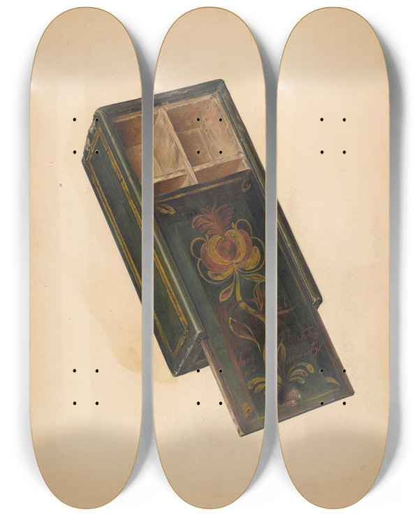Triptych art skateboard deck of Angelo Bulone Spice Box by Angelo Bulone