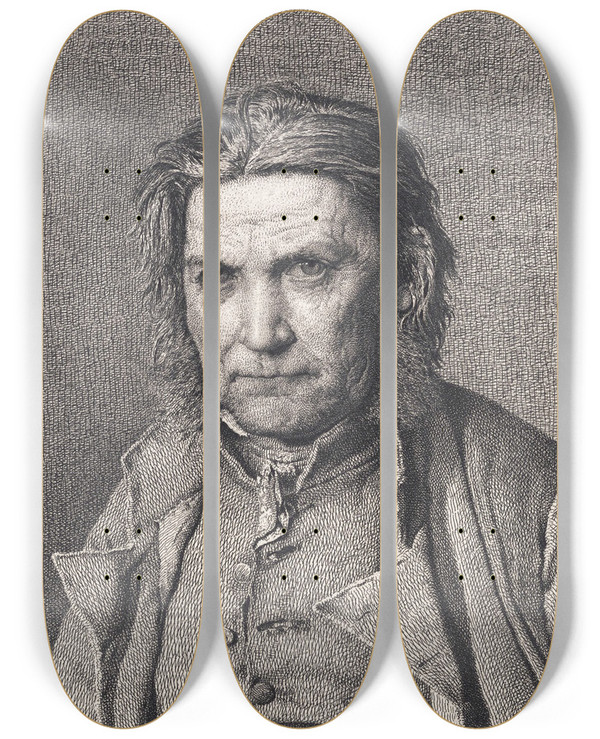 Triptych art skateboard deck of Christen Kbke Den Gamle Smand by Christen Kobke (1810-1848)