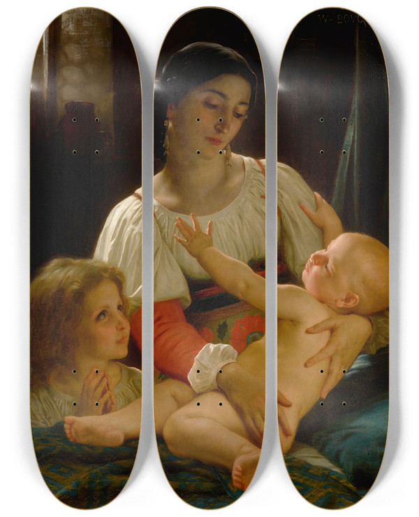 Triptych art skateboard deck of William Bouguereau Le Rveil by William Bouguereau (1825-1905)