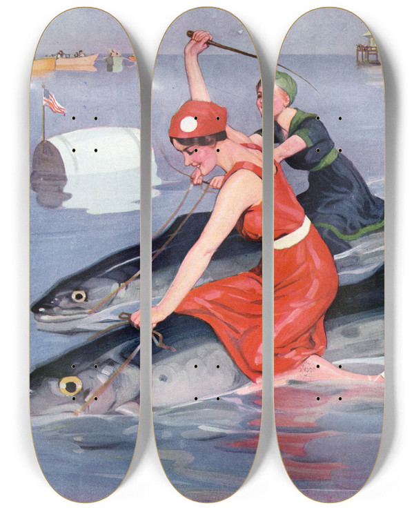 Triptych art skateboard deck of Brynolf Wennerberg Both Winners by Brynolf Wennerberg (1866-1950)