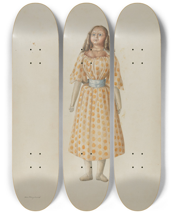 Triptych art skateboard deck of Hans Mangelsdorf Doll by Hans Mangelsdorf