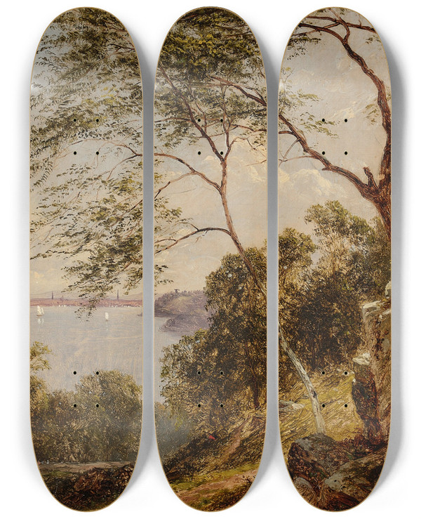 Triptych art skateboard deck of David Johnson From Union Hill Hoboken by David Johnson (1827-1908)