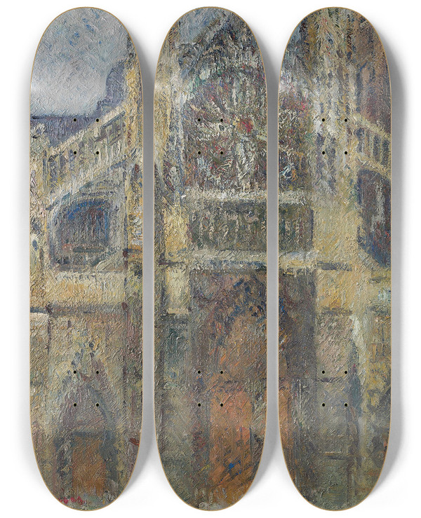Triptych art skateboard deck of Gustave Loiseau Leglise De Saintjacques Dieppe by Gustave Loiseau (1865-1935)