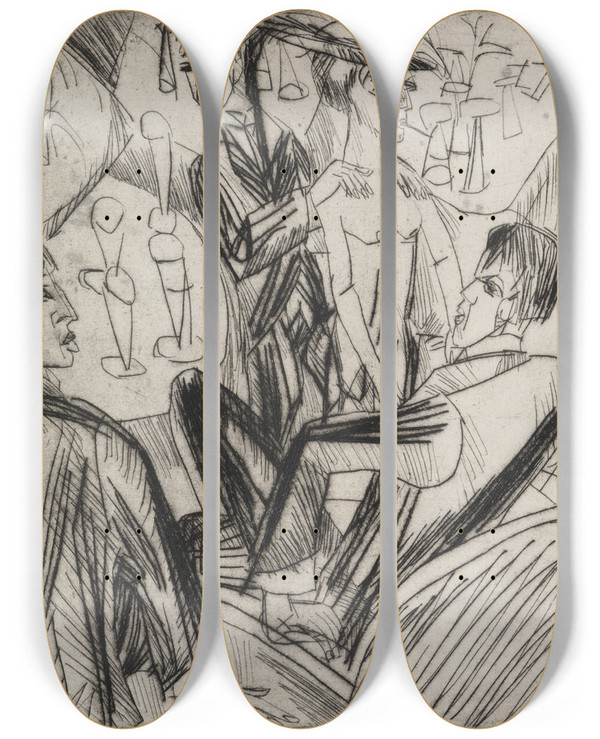 Triptych art skateboard deck of Ernst Ludwig Kirchner Bartanz by Ernst Ludwig Kirchner (1880-1938)