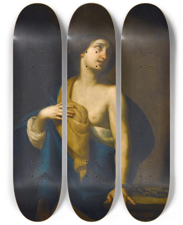 Triptych art skateboard deck of Giovan Francesco De Rosa Saint Agatha by Giovan Francesco De Rosa (1607-1656)